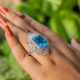 Glacial Floral Blue Diamond Rings 9K White Gold