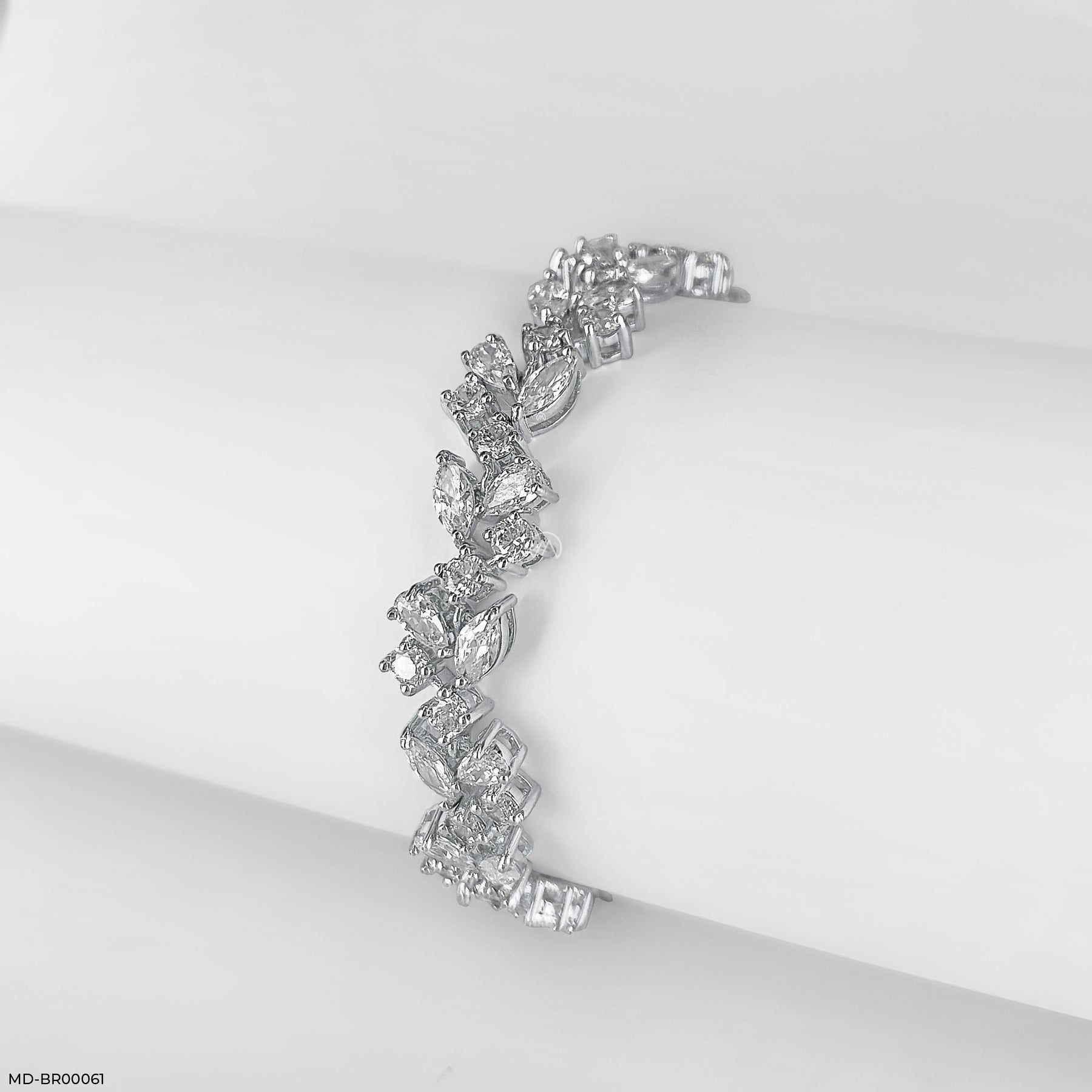 Floral Link Diamond Bracelet 14K White Gold