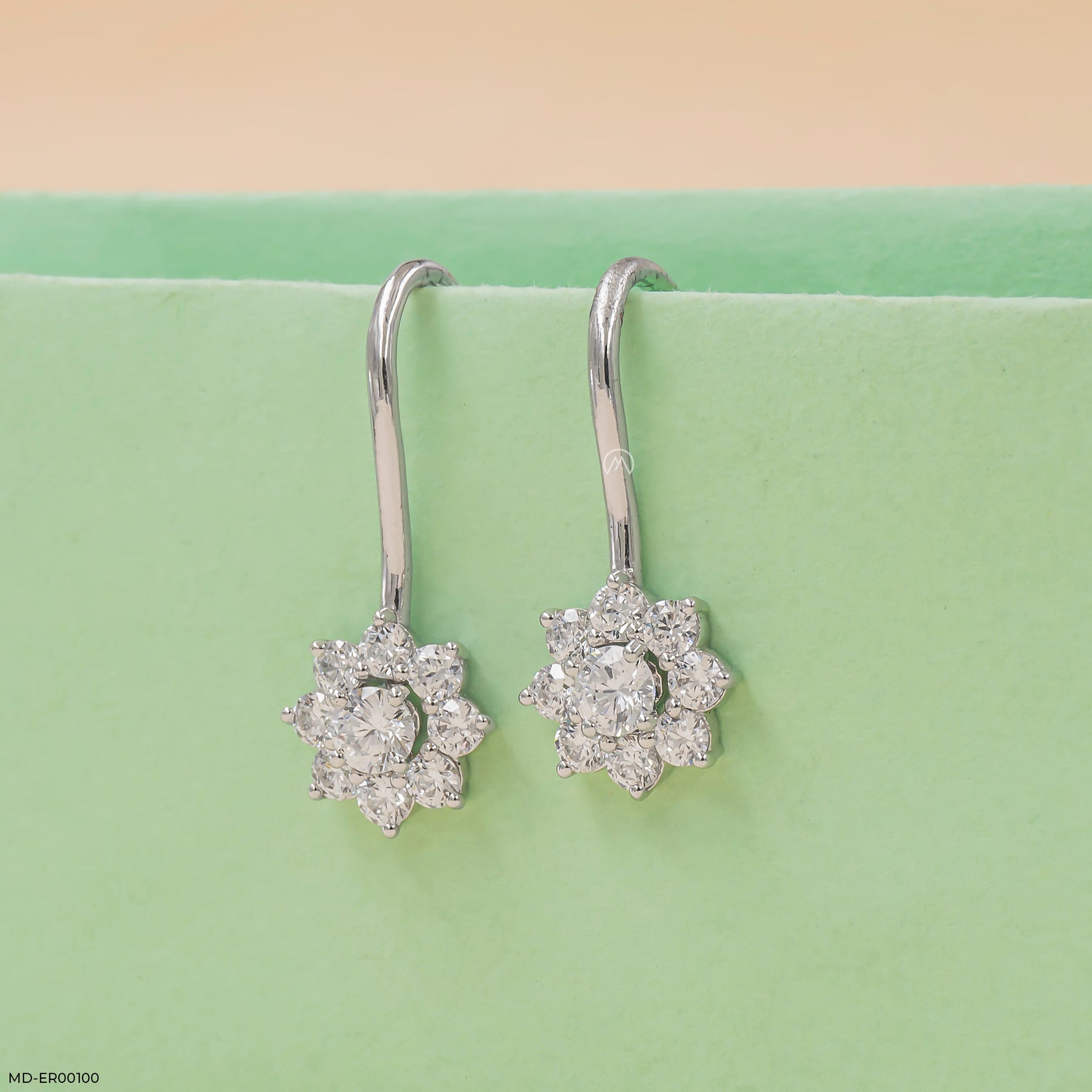 Ornate Sparkle Earrings 18K White Gold
