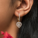 1 Carat Heart Solitaire Halo Hoops 14K Yellow Gold