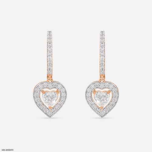1 Carat Heart Solitaire Halo Hoops 14K Rose Gold