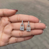 1.5 Carat Princess Cut Solitaire Halo Earrings 14K White Gold