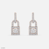 1.5 Carat Princess Cut Solitaire Halo Earrings 14K Yellow Gold