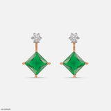 Charming Emerald Diamond Earrings 14K Rose Gold
