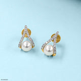 0.35 Carat Pearl Lab Diamond Earrings 14K Yellow Gold