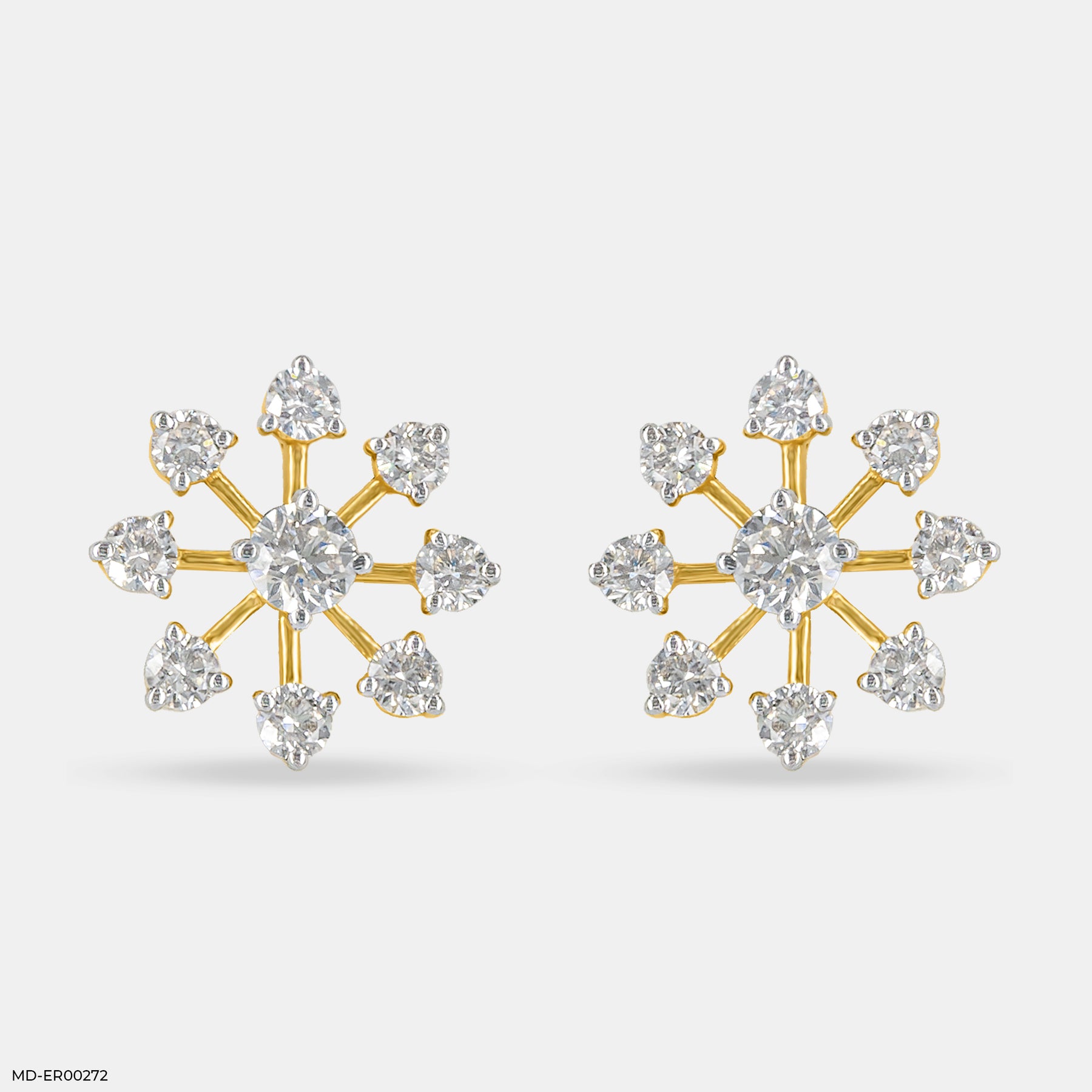 Snow Flake Earrings 14K Yellow Gold