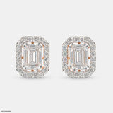 2 Carat Emerald Solitaire Halo Detachable Earrings 18K Rose Gold
