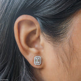 2 Carat Emerald Solitaire Halo Detachable Earrings 18K Rose Gold