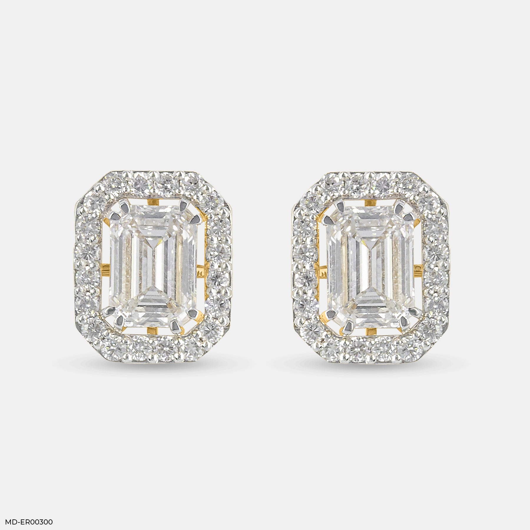 2 Carat Emerald Solitaire Halo Detachable Earrings 14K Yellow Gold