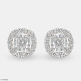 2 Carat Cushion Solitaire Halo Detachable Earrings 18K Yellow Gold