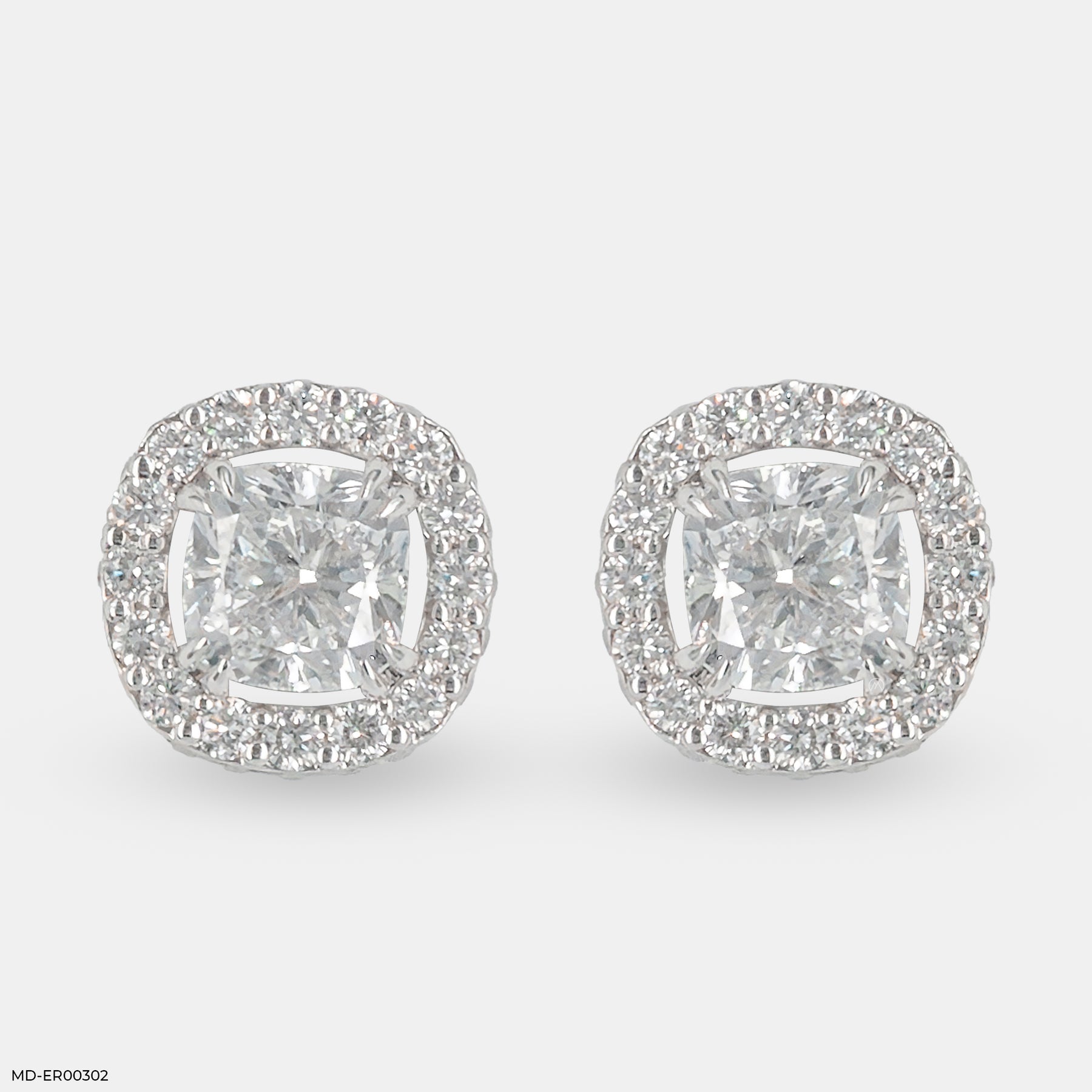 2 Carat Cushion Solitaire Halo Detachable Earrings 18K Yellow Gold
