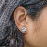 2 Carat Cushion Solitaire Halo Detachable Earrings 14K White Gold