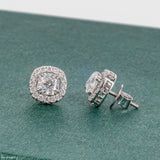 2 Carat Cushion Solitaire Halo Detachable Earrings 18K Yellow Gold
