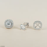 2 Carat Cushion Solitaire Halo Detachable Earrings 18K Yellow Gold