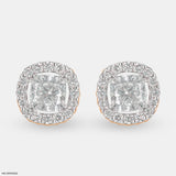 2 Carat Cushion Solitaire Halo Detachable Earrings 18K Yellow Gold