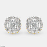 2 Carat Cushion Solitaire Halo Detachable Earrings 18K Yellow Gold