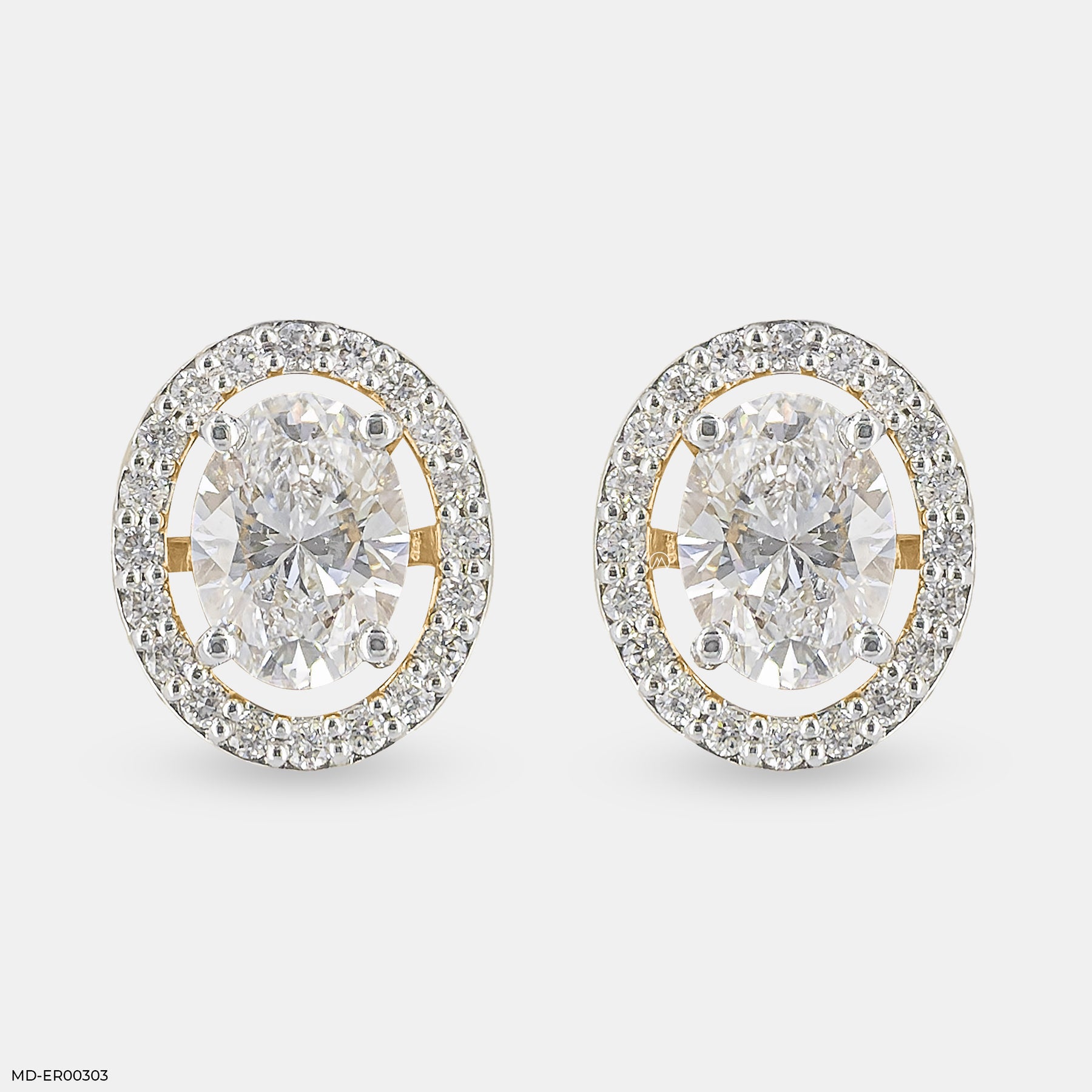 2 Carat Oval Solitaire Halo Detchable Earrings 14K Yellow Gold
