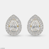 3 Carat Pear Solitaire Halo Detachable Earrings 18K Yellow Gold