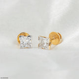 2 Carat Princess Cut Solitaire Lab Diamond Earrings 18K Yellow Gold