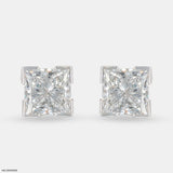 2 Carat Princess Cut Solitaire Lab Diamond Earrings 18K Yellow Gold