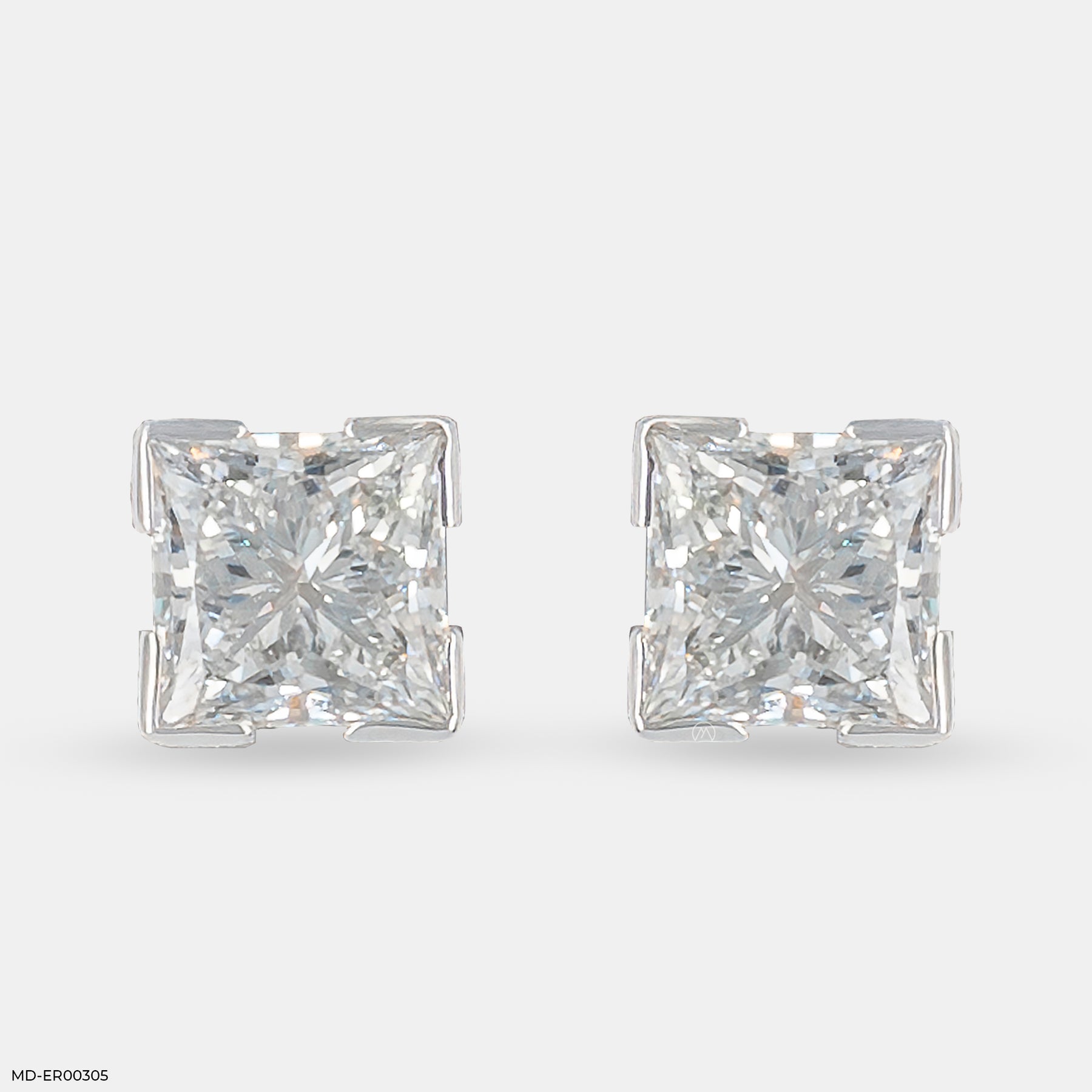 2 Carat Princess Cut Solitaire Lab Diamond Earrings 18K Yellow Gold