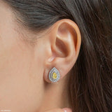 1.5 Carat Canary Halo Diamond Studs 9K White Gold