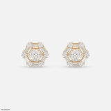 1 Carat Hexagonal Lab Diamond Cluster Stud Earrings 14K Yellow Gold
