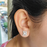 Princess Halo Diamond Studs Earrings 9K Rose Gold