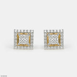 Princess Halo Diamond Studs Earrings 9K Rose Gold
