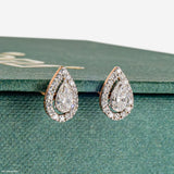 Pointer Pear Halo Diamond Earrings 14K Rose Gold
