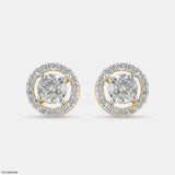 1 Carat Round Solitaire Halo Earrings 9K Yellow Gold