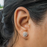 1 Carat Round Solitaire Halo Earrings 9K Yellow Gold