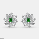 Spiral Arc Emerald Diamond Earrings 9K White Gold