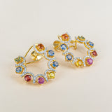 Rainbow Diamond Hoops Earrings 18K Yellow Gold