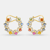 Rainbow Diamond Hoops Earrings 18K Yellow Gold