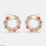 Rainbow Diamond Hoops Earrings 18K Yellow Gold