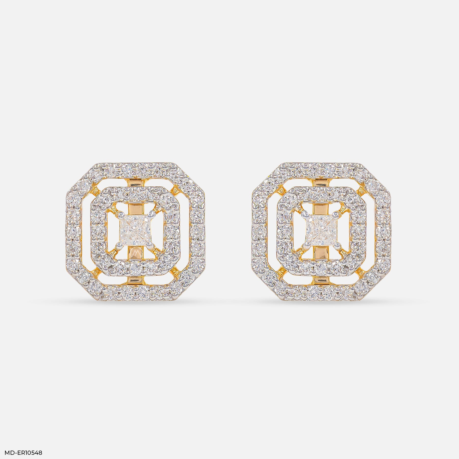 Dazzle Double Halo Diamond Earring 14K Yellow Gold
