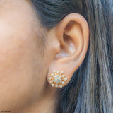 1.25 Carat Round Cluster Starburst Lab Diamond Studs 22K Yellow Gold