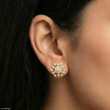 1.25 Carat Round Cluster Starburst Diamond Studs 22K Yellow Gold