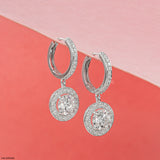 Round Halo Hoop Earrings 14K Yellow Gold