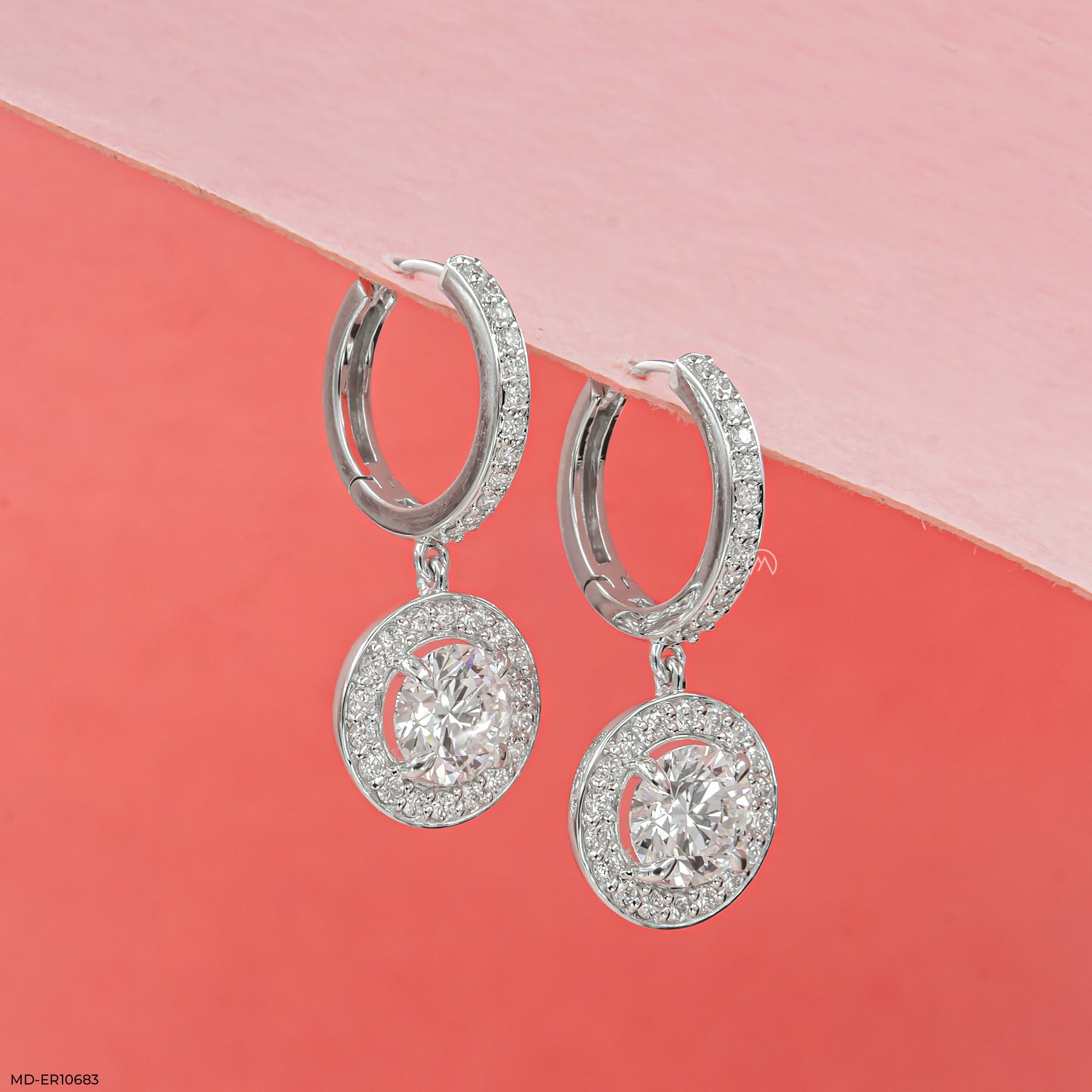 Round Halo Hoop Earrings 14K Yellow Gold