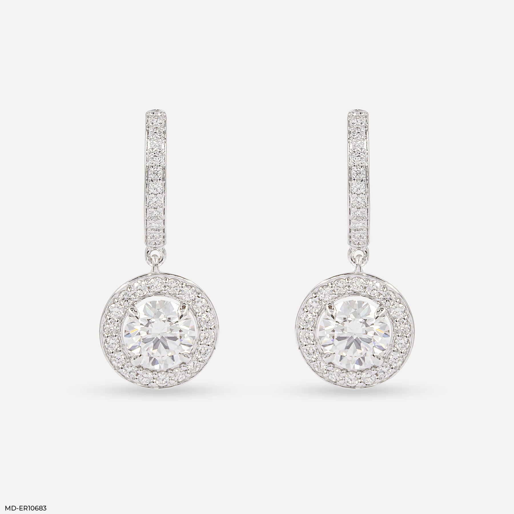 Round Halo Hoop Earrings 14K Yellow Gold