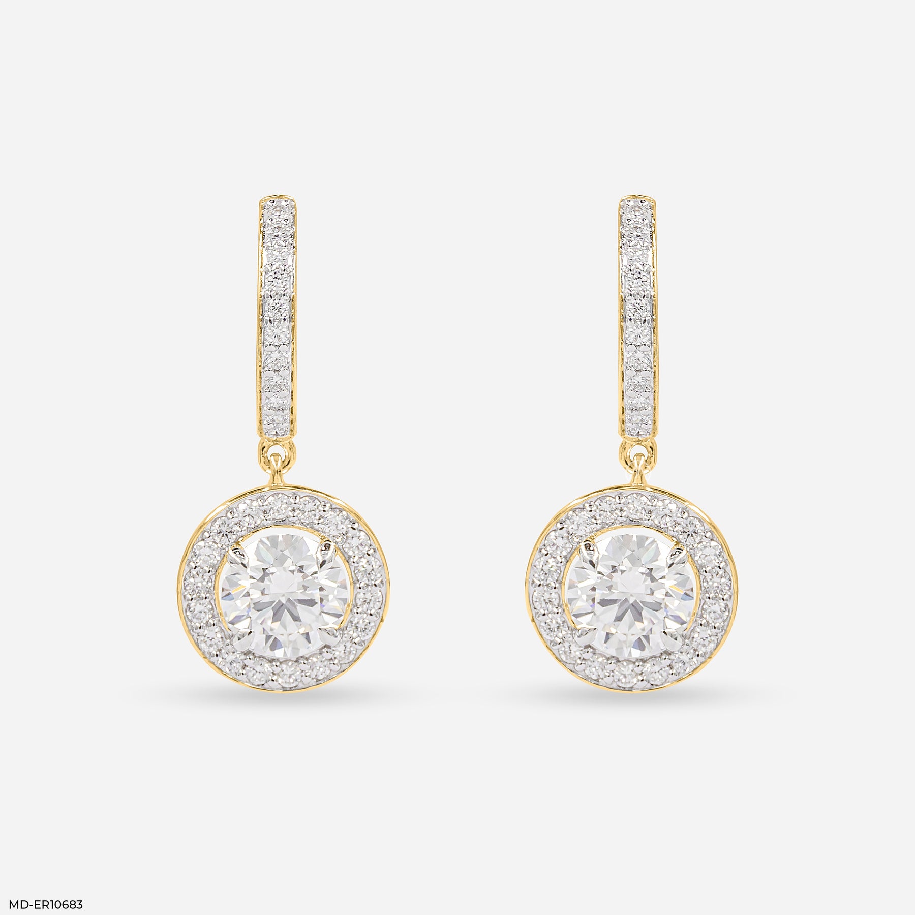 Round Halo Hoop Earrings 14K Yellow Gold