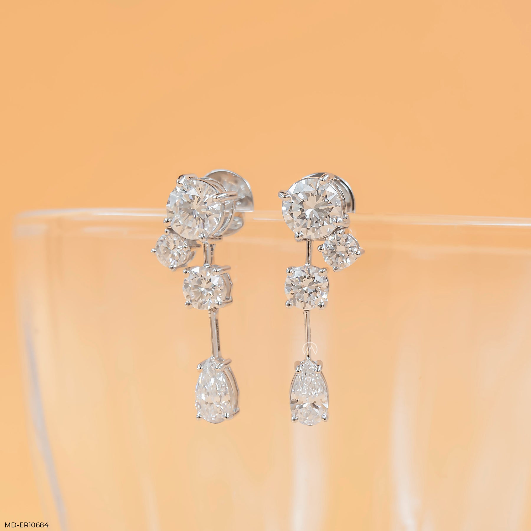 Shiny Round Drop Diamond Earrings 14K Rose Gold