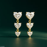 Triple Heart Dangle Diamond Earrings 9K Yellow Gold