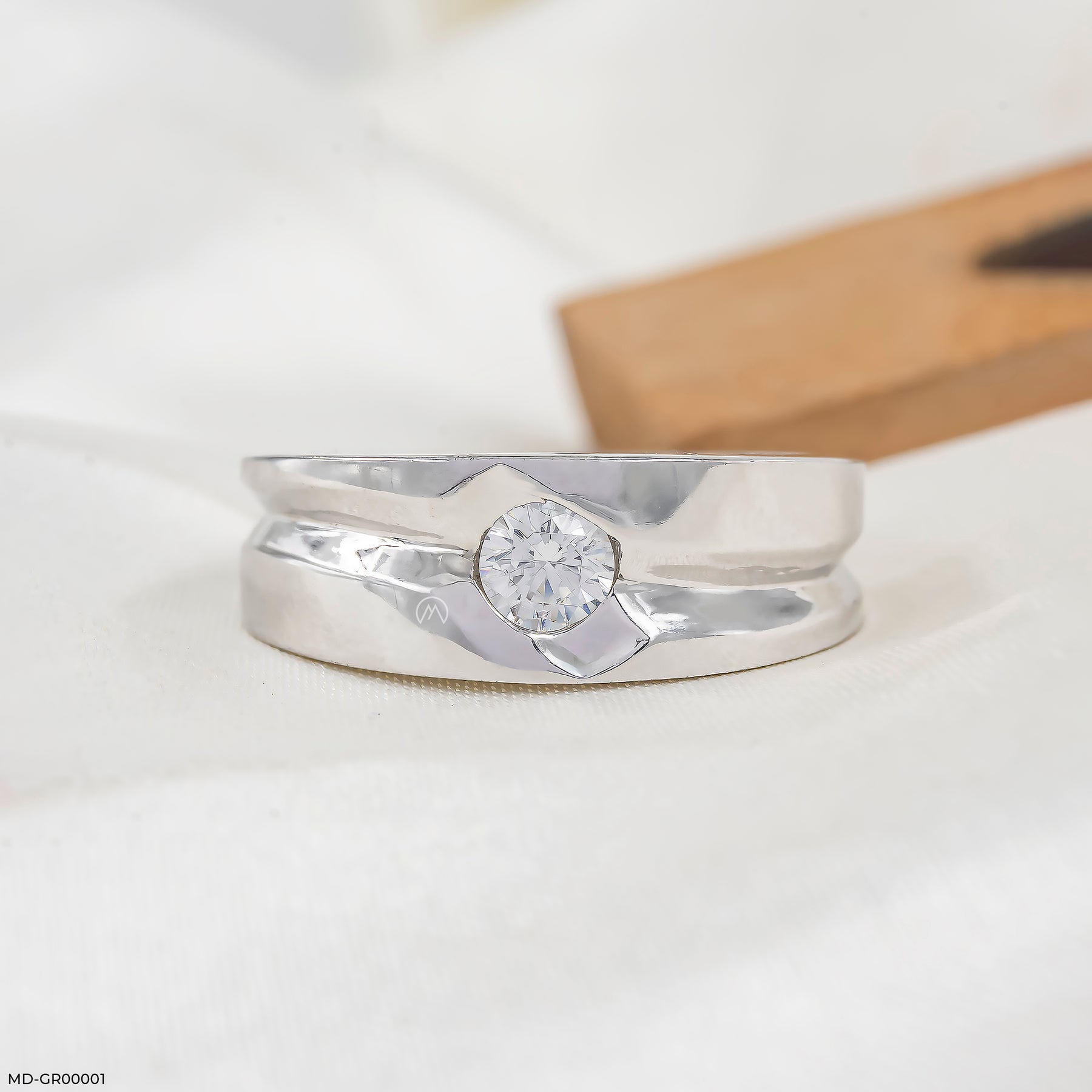 0.50 Carat Round Solitaire Broad Ring 14K White Gold