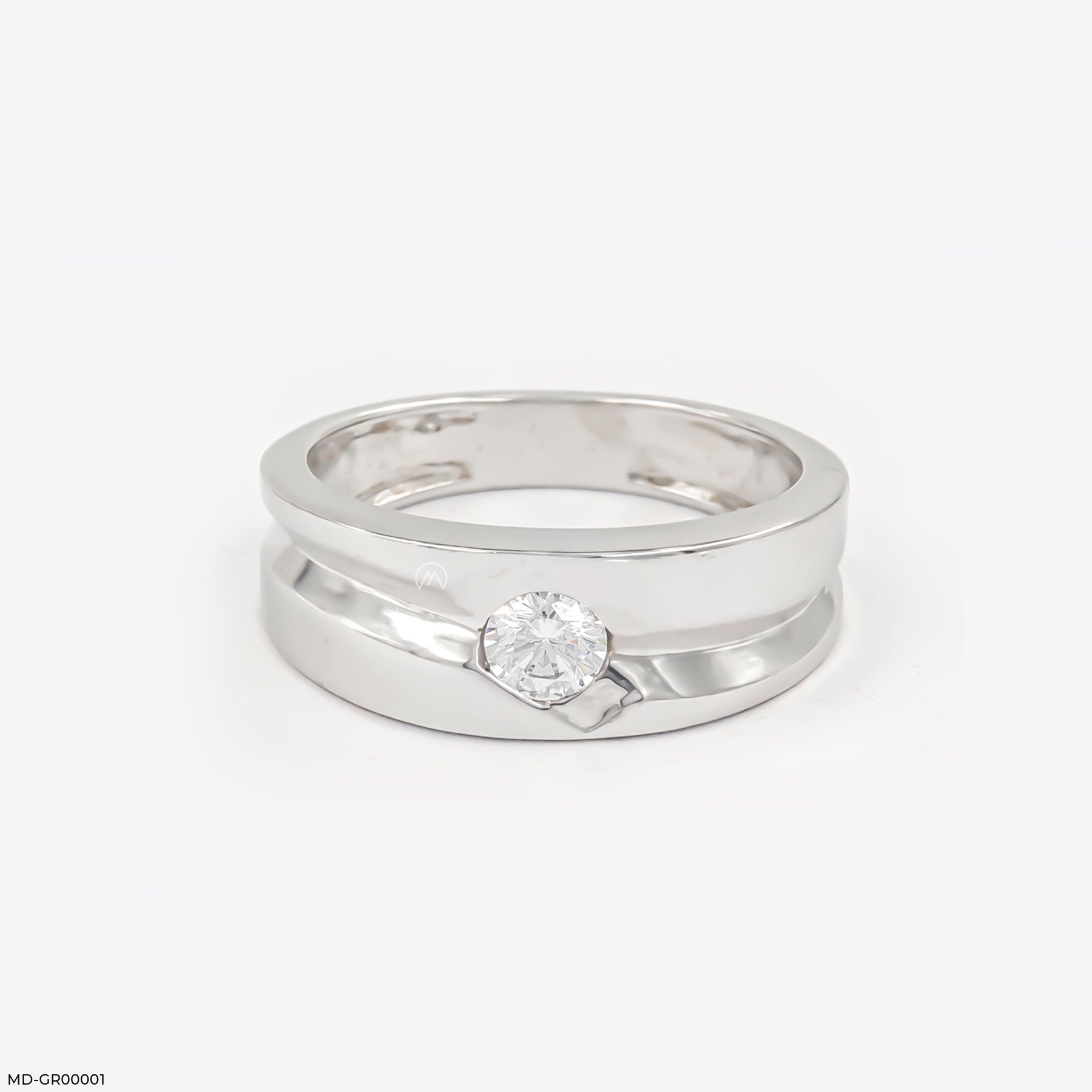 0.50 Carat Round Solitaire Broad Ring 14K White Gold