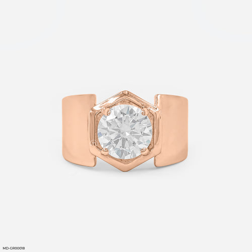 2.5 Carat Solitaire Hexagon Men's Ring 14K Rose Gold