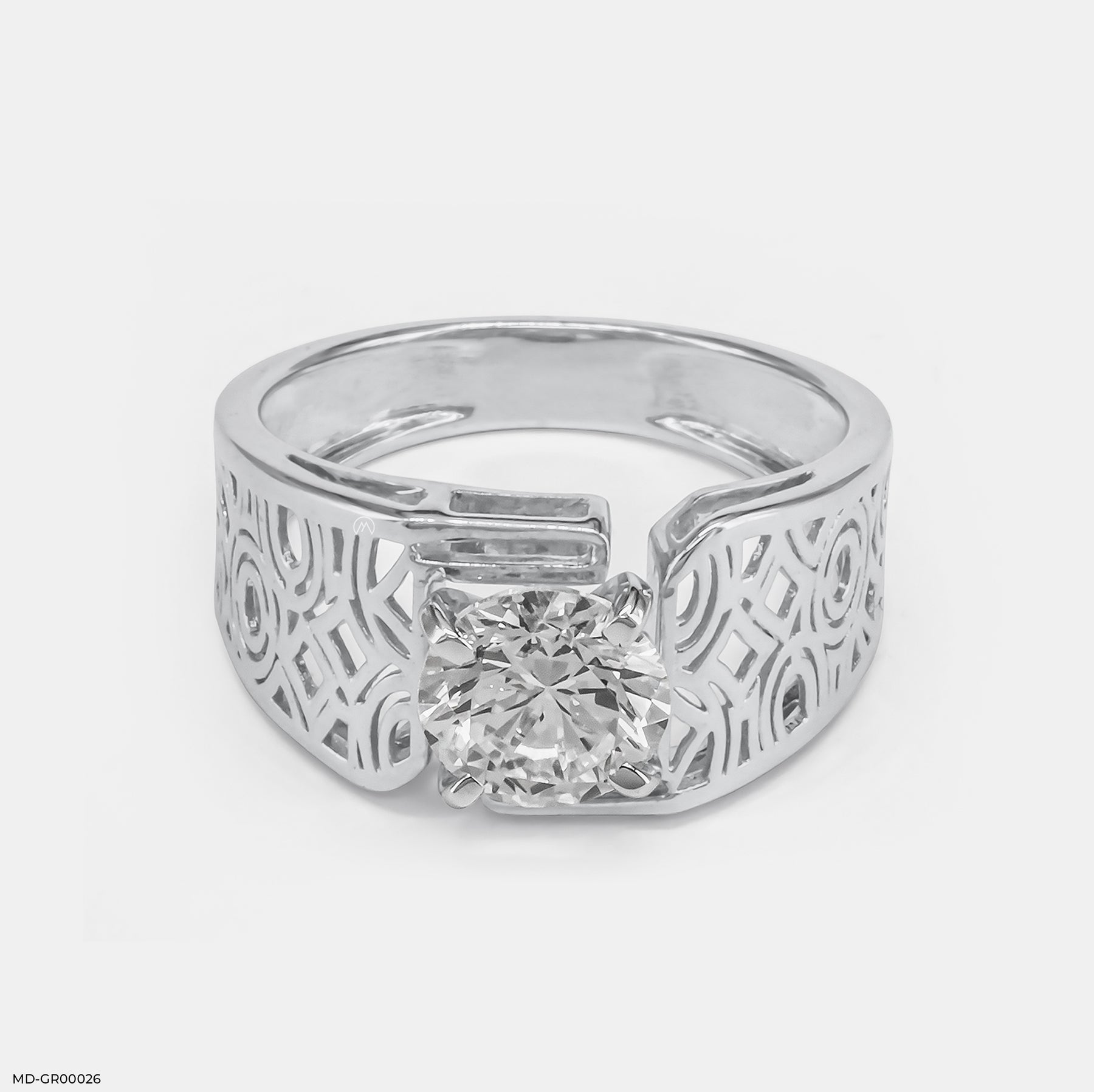 1.75 Carat Round Soliataire Vintage Men's Ring 18K White Gold