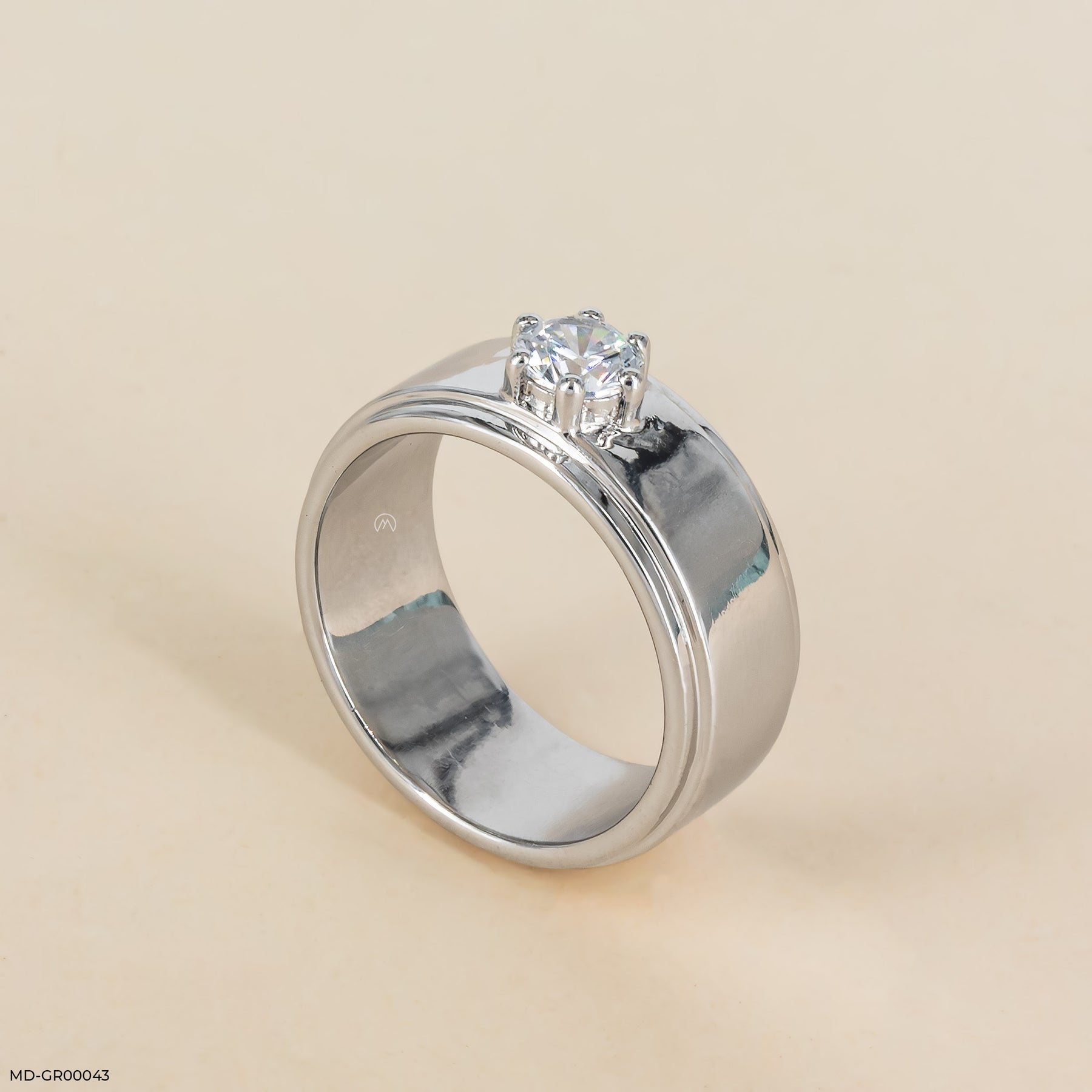 Solitaire Noir Men's Ring 14K White Gold